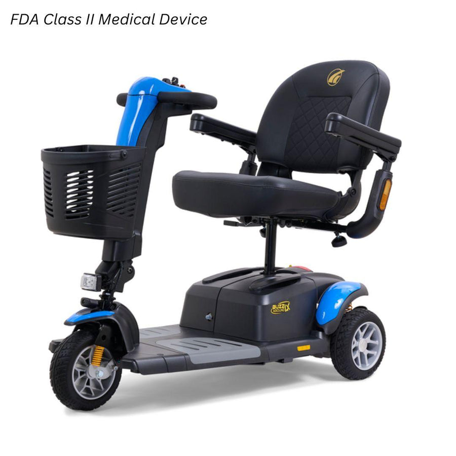 Golden Buzzaround LX 3-wheel scooter with blue trim