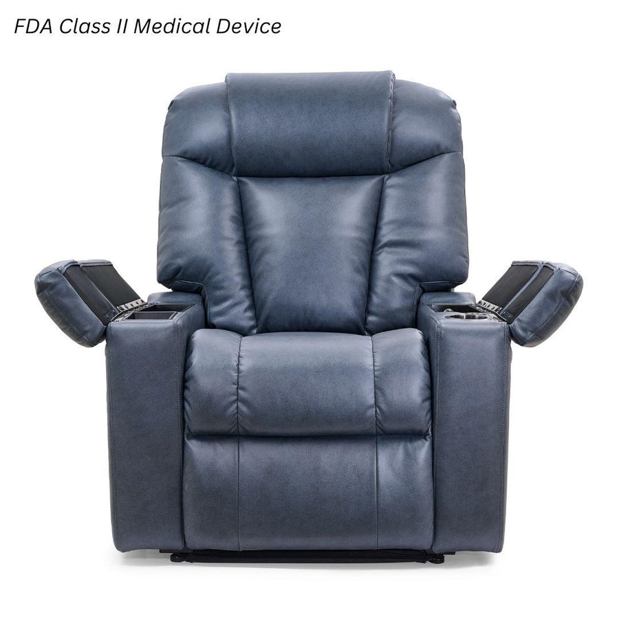 Golden Rhea lift chair in navy with side trays