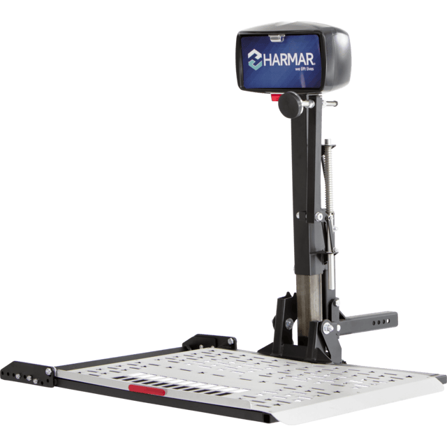 Harmar AL100 (base model shown) scooter lift with an aluminum platform and control head, on white