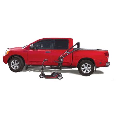 Harmar AL835 lifting a scooter into a red pickup truck