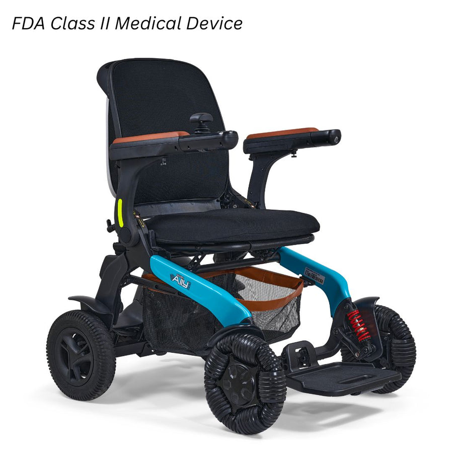 Golden Ally Pro folding power wheelchair with blue frame