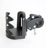 Black ComfyGO cup holder, side view with clamp