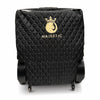 Front of the quilted travel bag over a folded wheelchair