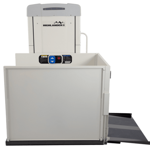 Harmar Highlander II vertical platform lift with side walls and ramp