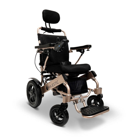 ComfyGO Majestic IQ-9000 reclining power wheelchair with a bronze frame
