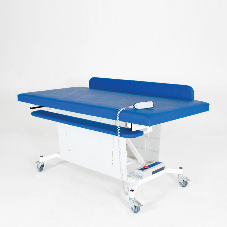 Smirthwaite Mobi heavy-duty changer with blue padded top and hand control