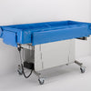 Smirthwaite Mobi-Shower trolley with blue padded sides and height-adjustable frame