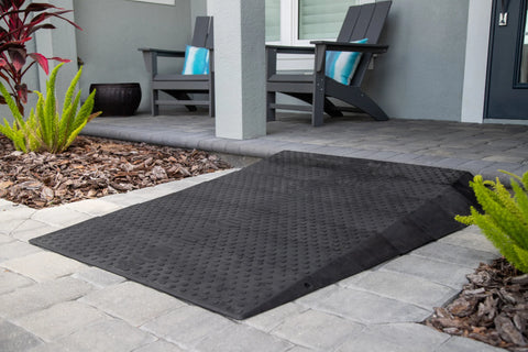 Rubber threshold ramp at the front step of a house