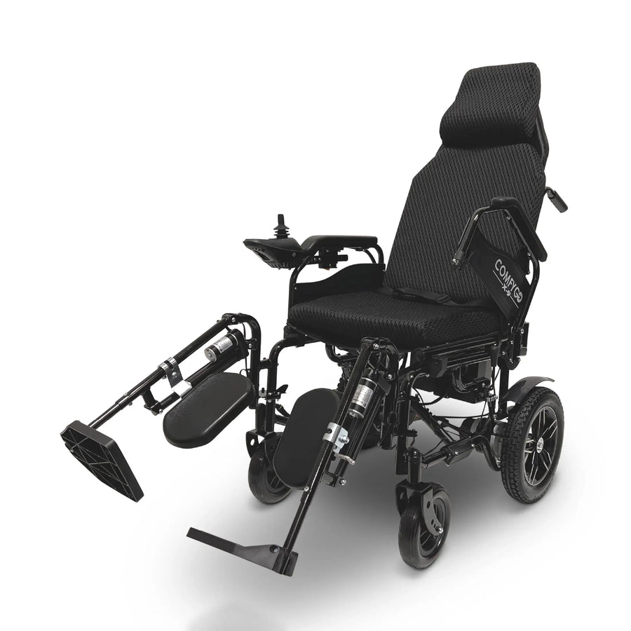 ComfyGO X-9 power wheelchair with high back and elevating leg rests, black