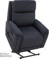 Pride Evolution power lift recliner in navy fabric, raised to stand