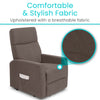 Brown fabric Vive large lift chair with a close view of the upholstery