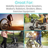 Collage of a cyclist, a man on a mobility scooter, a woman with a rollator and a stroller
