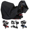 Black Vive scooter cover over a mobility scooter, with three uncovered scooters below