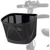 Black plastic Vive scooter basket mounted at the front of a scooter tiller