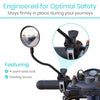 Vive mirror clamped to a scooter handlebar, with a close view of the clamp