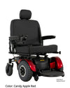 Pride Jazzy 1450 power wheelchair with red shrouds and a high-back seat