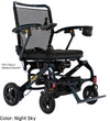 Pride Jazzy Carbon 27 folding power wheelchair with a dark blue frame