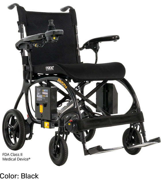 Pride Jazzy Carbon 27X folding power wheelchair in black