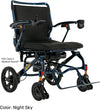 Pride Jazzy Carbon HD folding power wheelchair with a dark blue frame