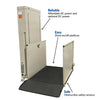 Bruno vertical platform lift with an open platform and side panels, cut-out view