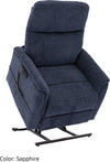 Pride Genesis power lift recliner in navy fabric, raised to stand