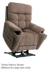 Pride VivaLift! Ultra power lift recliner in brown fabric with side cup holders, raised to stand