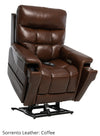 Pride VivaLift! Ultra power lift recliner in brown leather, raised to stand